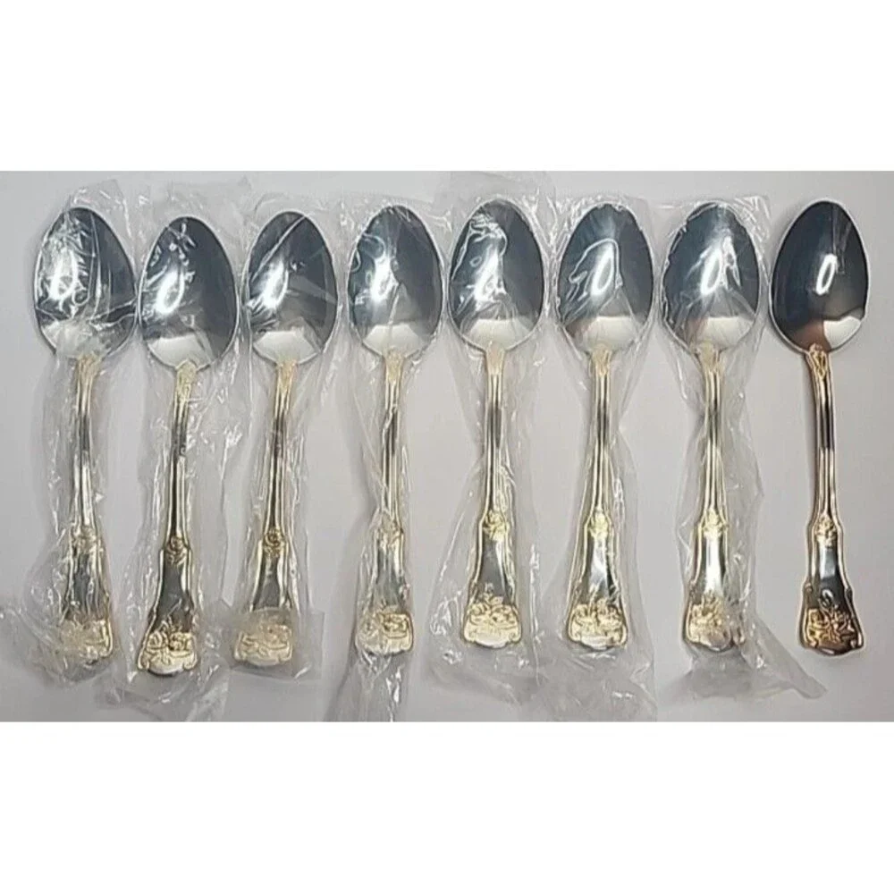 Royal Albert Old Country Roses Set Of 8 Tablespoons ~ Gold Accent Flatware NEW